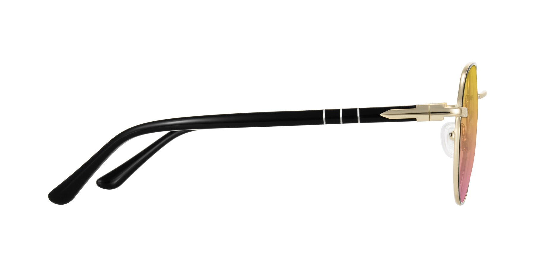 Side of Qeenah in Black/Gold with Yellow / Pink Gradient Lenses