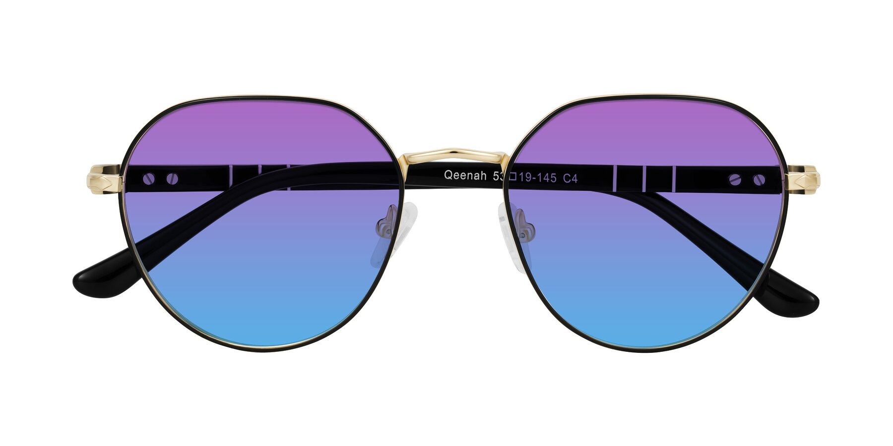 Folded Front of Qeenah in Black/Gold with Purple / Blue Gradient Lenses