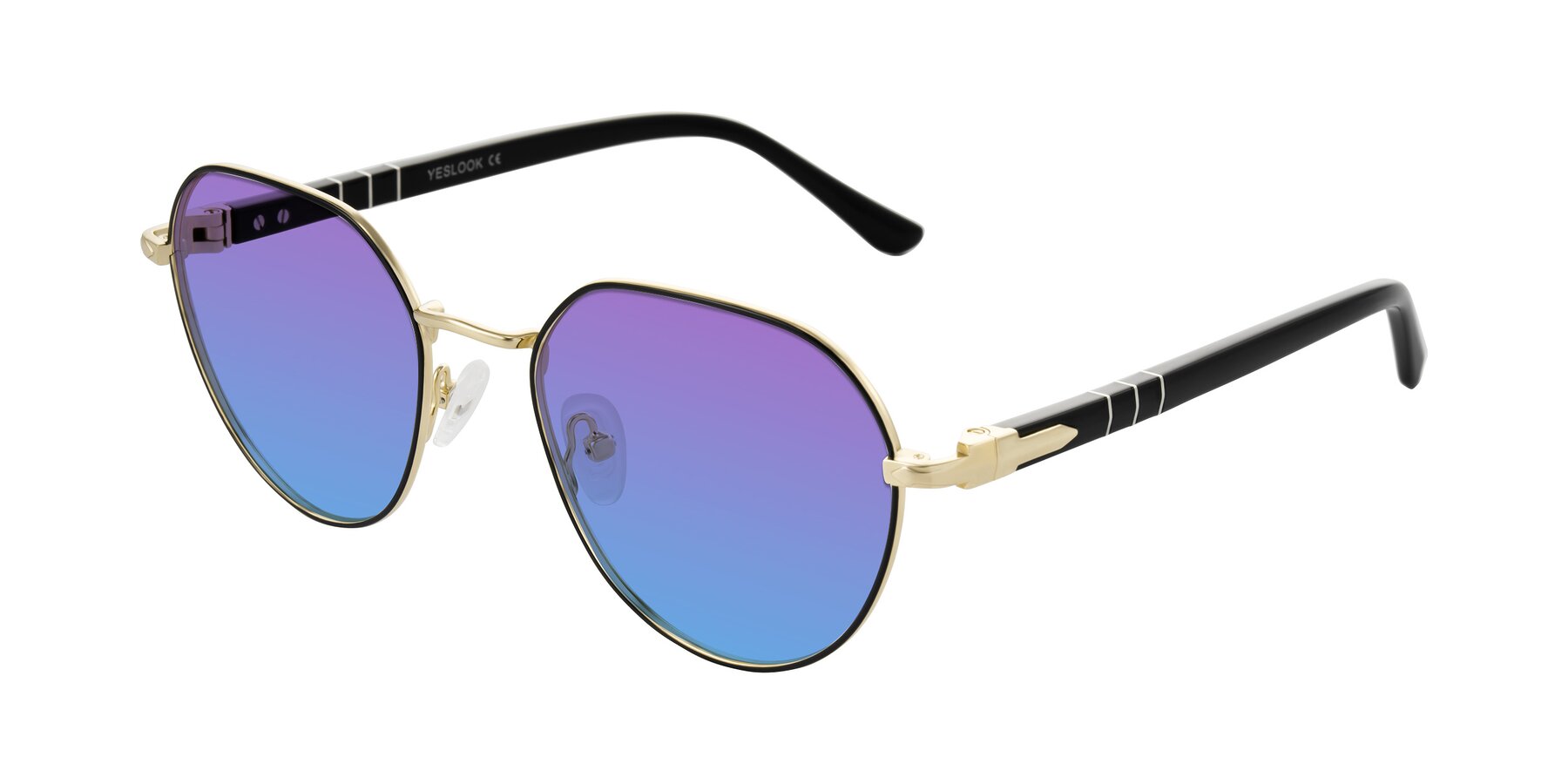 Angle of Qeenah in Black/Gold with Purple / Blue Gradient Lenses