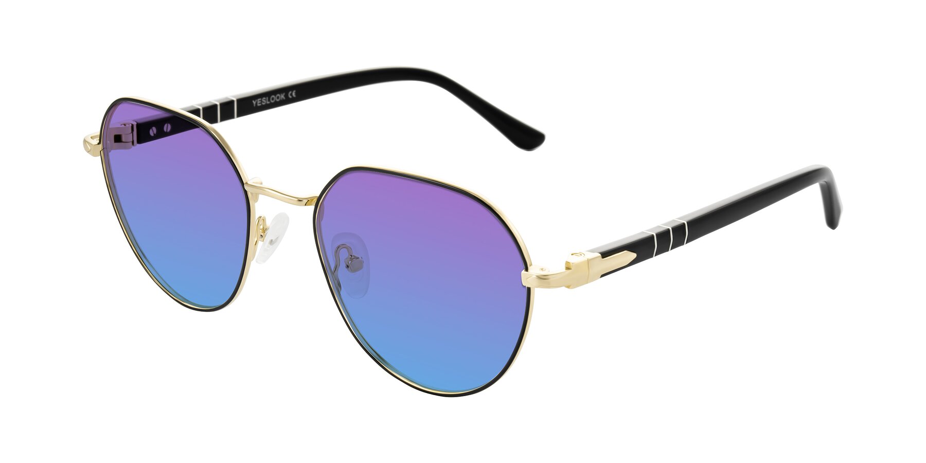 Angle of Qeenah in Black/Gold with Purple / Blue Gradient Lenses