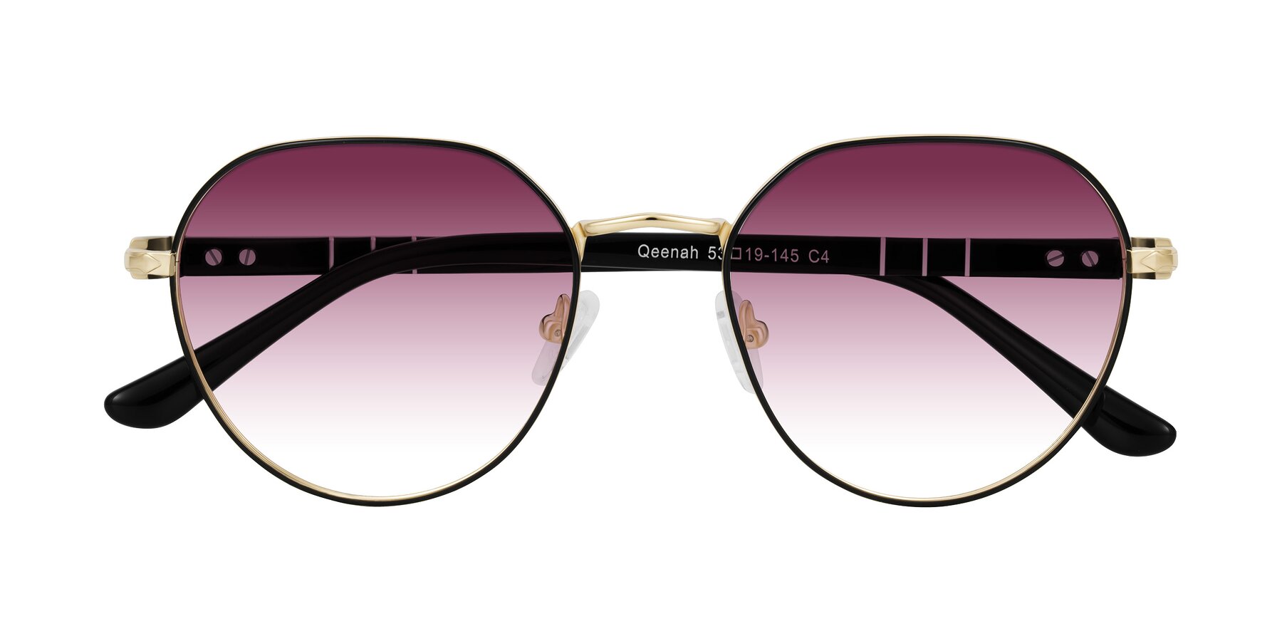 Folded Front of Qeenah in Black/Gold with Wine Gradient Lenses