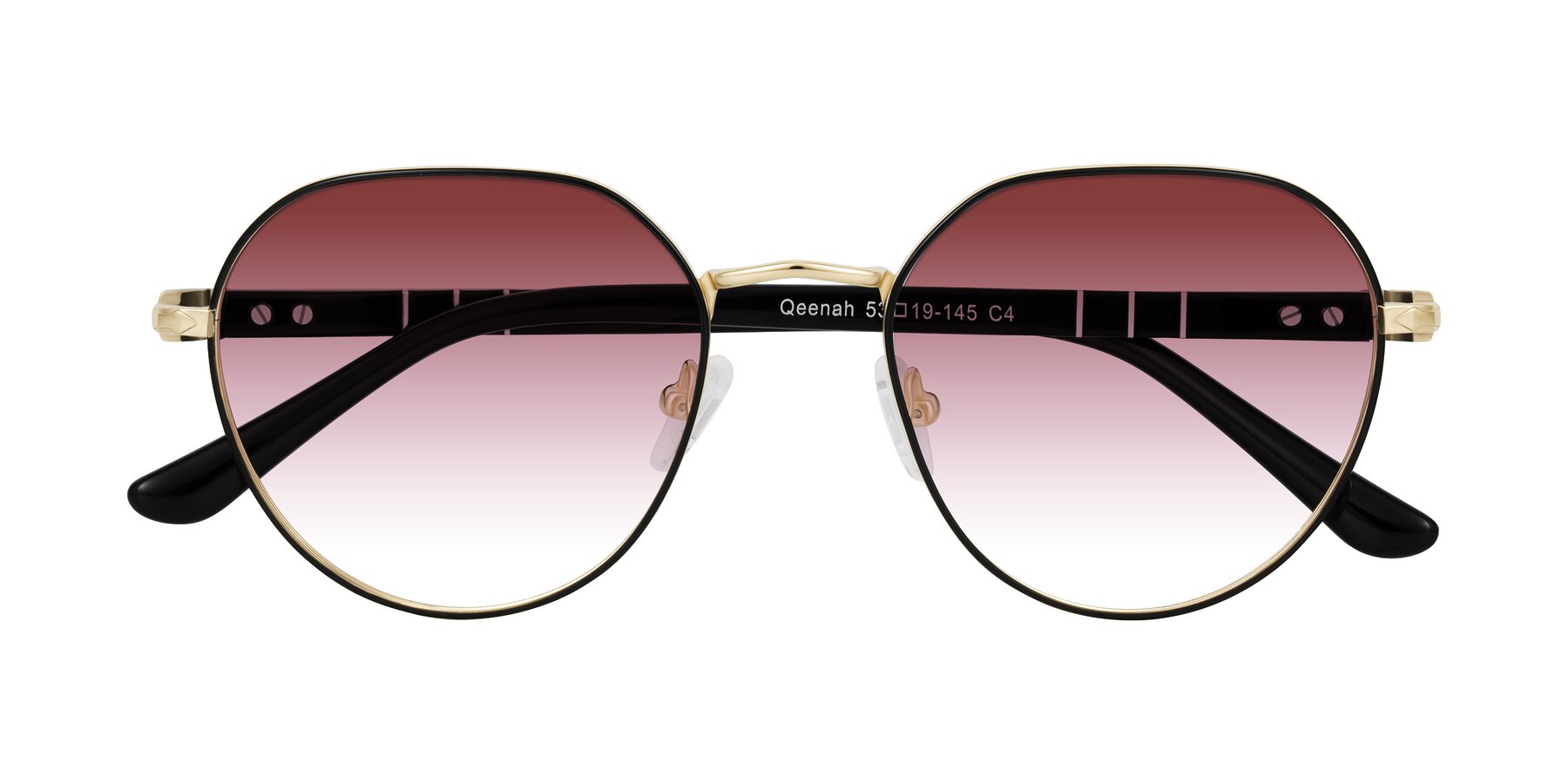 Folded Front of Qeenah in Black/Gold with Garnet Gradient Lenses