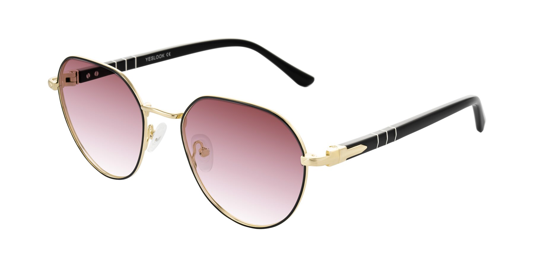 Angle of Qeenah in Black/Gold with Garnet Gradient Lenses