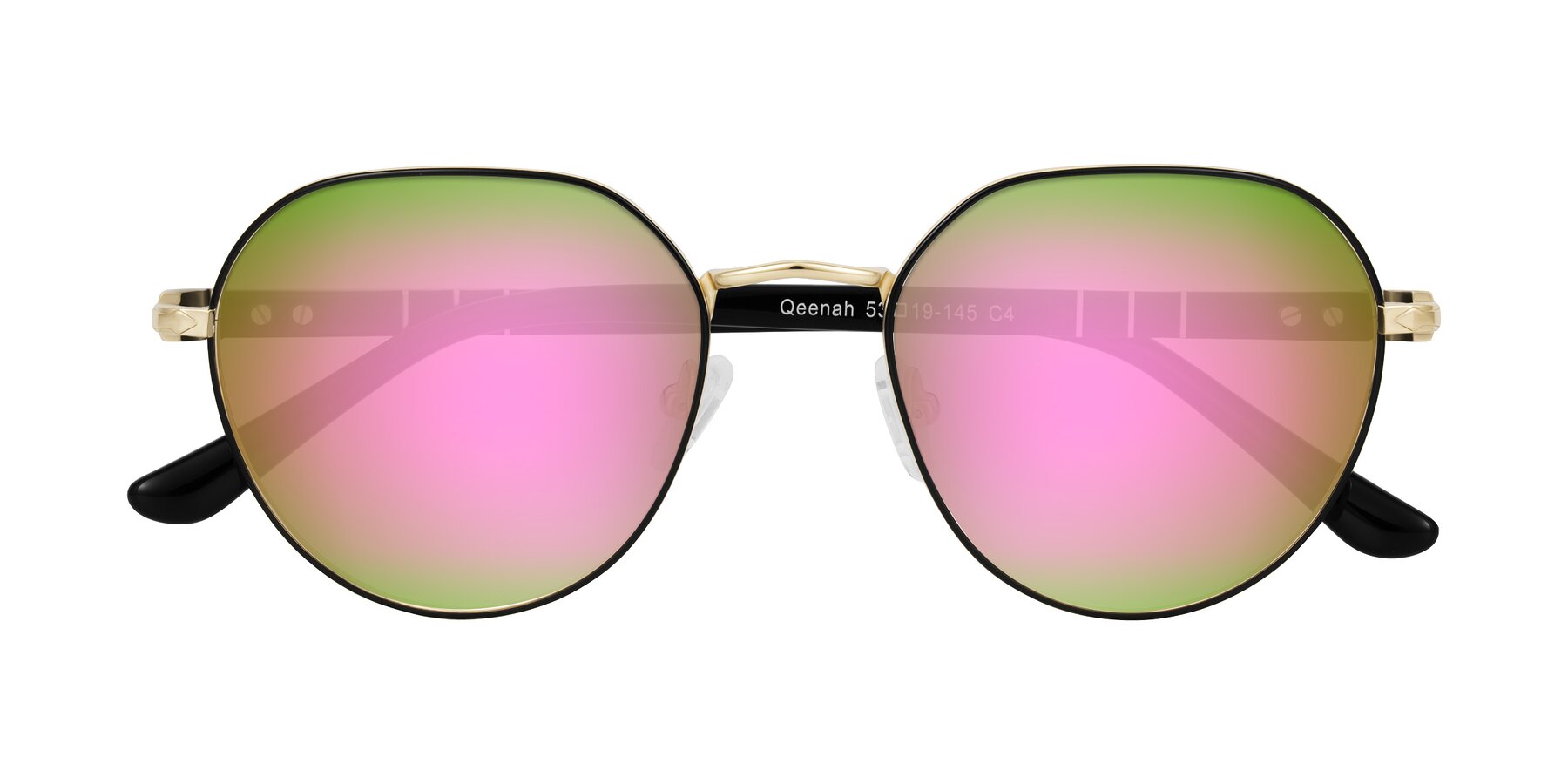 Folded Front of Qeenah in Black/Gold with Pink Mirrored Lenses