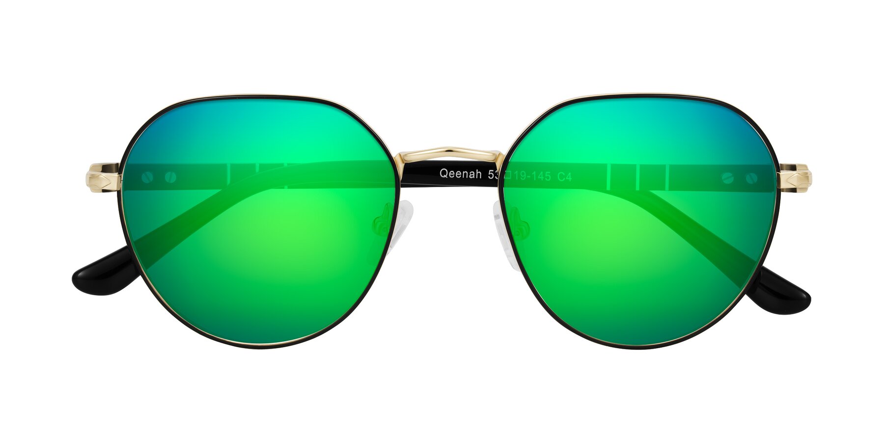 Folded Front of Qeenah in Black/Gold with Green Mirrored Lenses