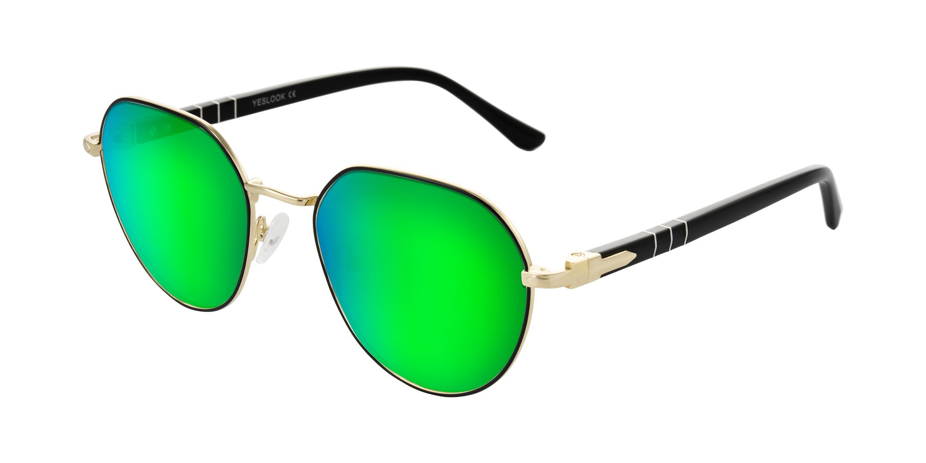 Angle of Qeenah in Black/Gold with Green Mirrored Lenses