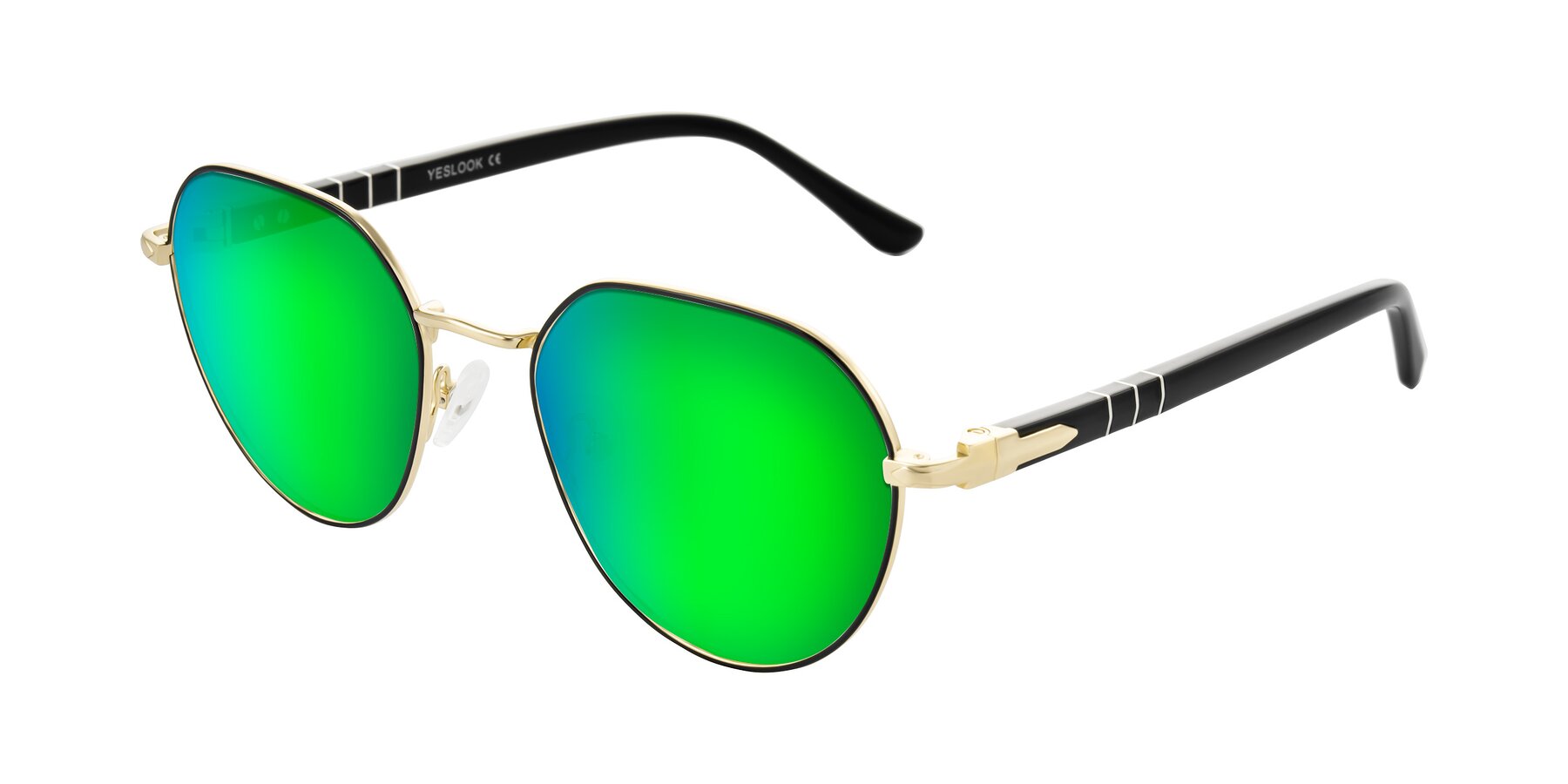 Angle of Qeenah in Black/Gold with Green Mirrored Lenses