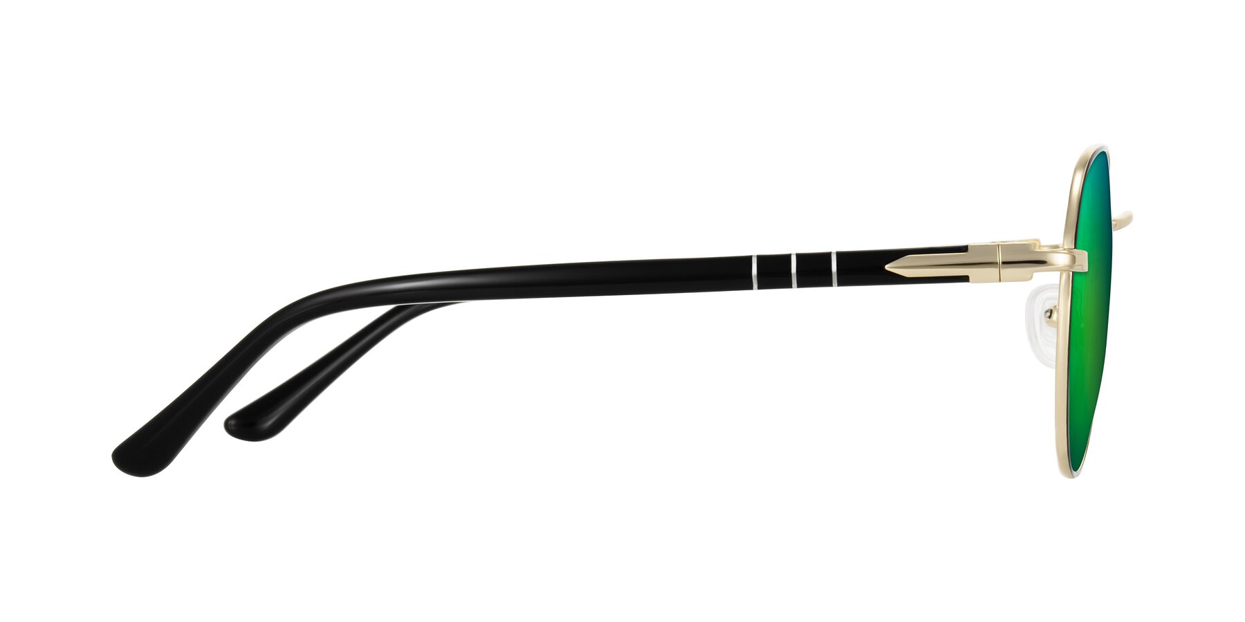 Side of Qeenah in Black/Gold with Green Mirrored Lenses