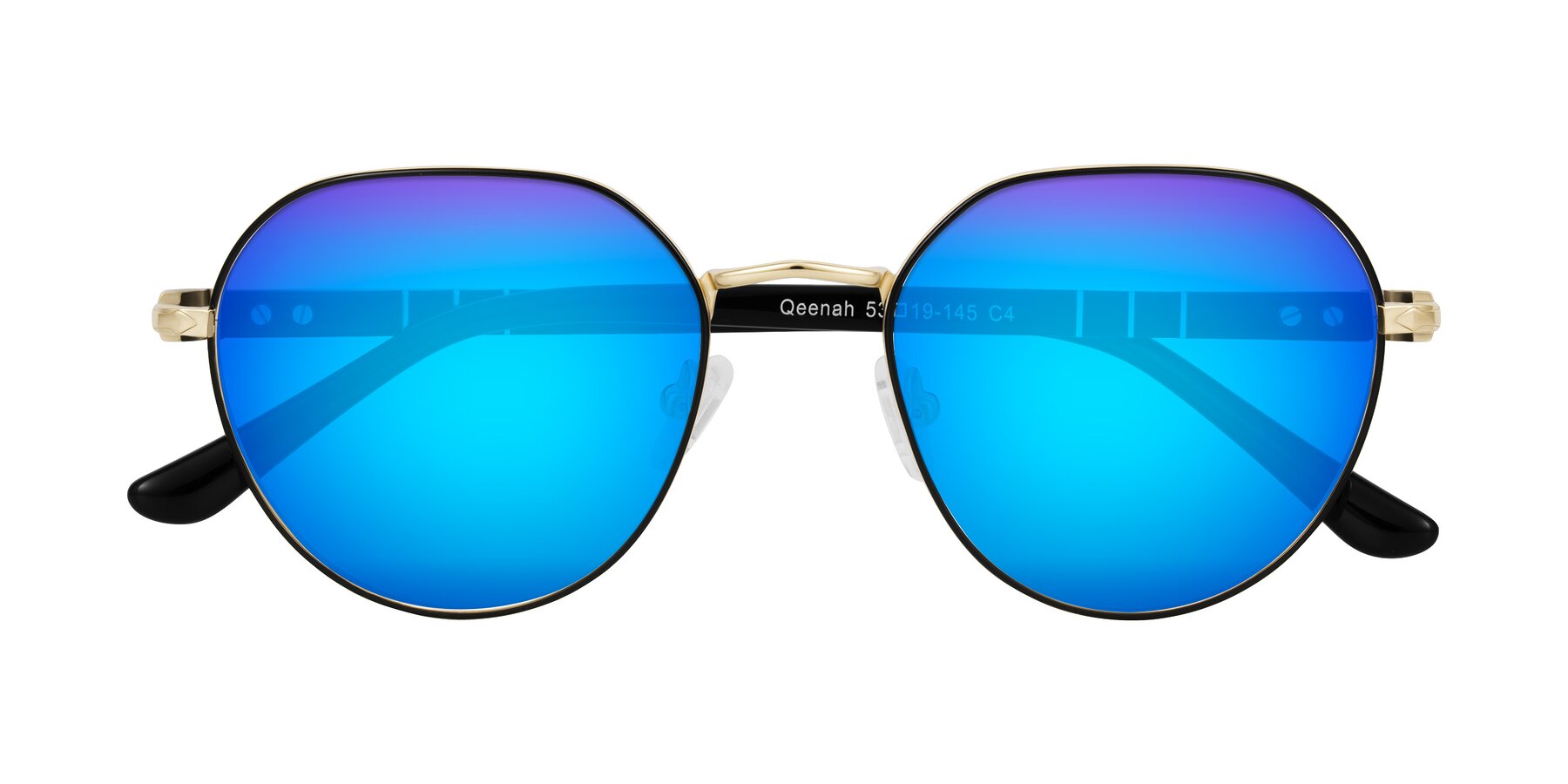 Folded Front of Qeenah in Black/Gold with Blue Mirrored Lenses