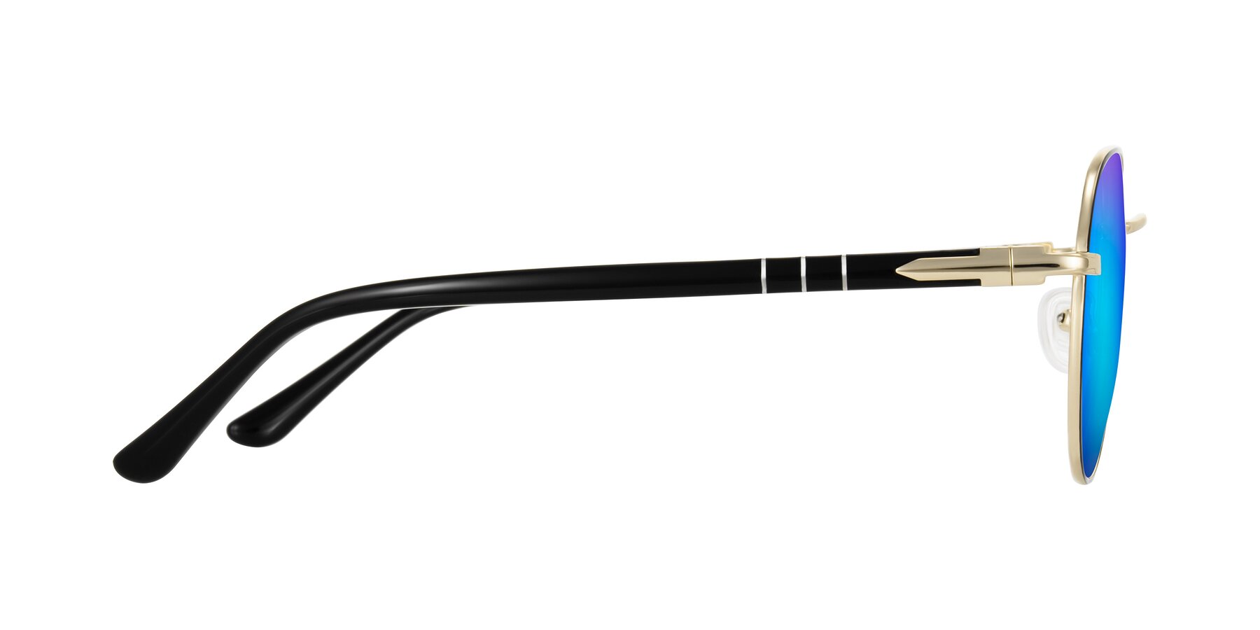 Side of Qeenah in Black/Gold with Blue Mirrored Lenses