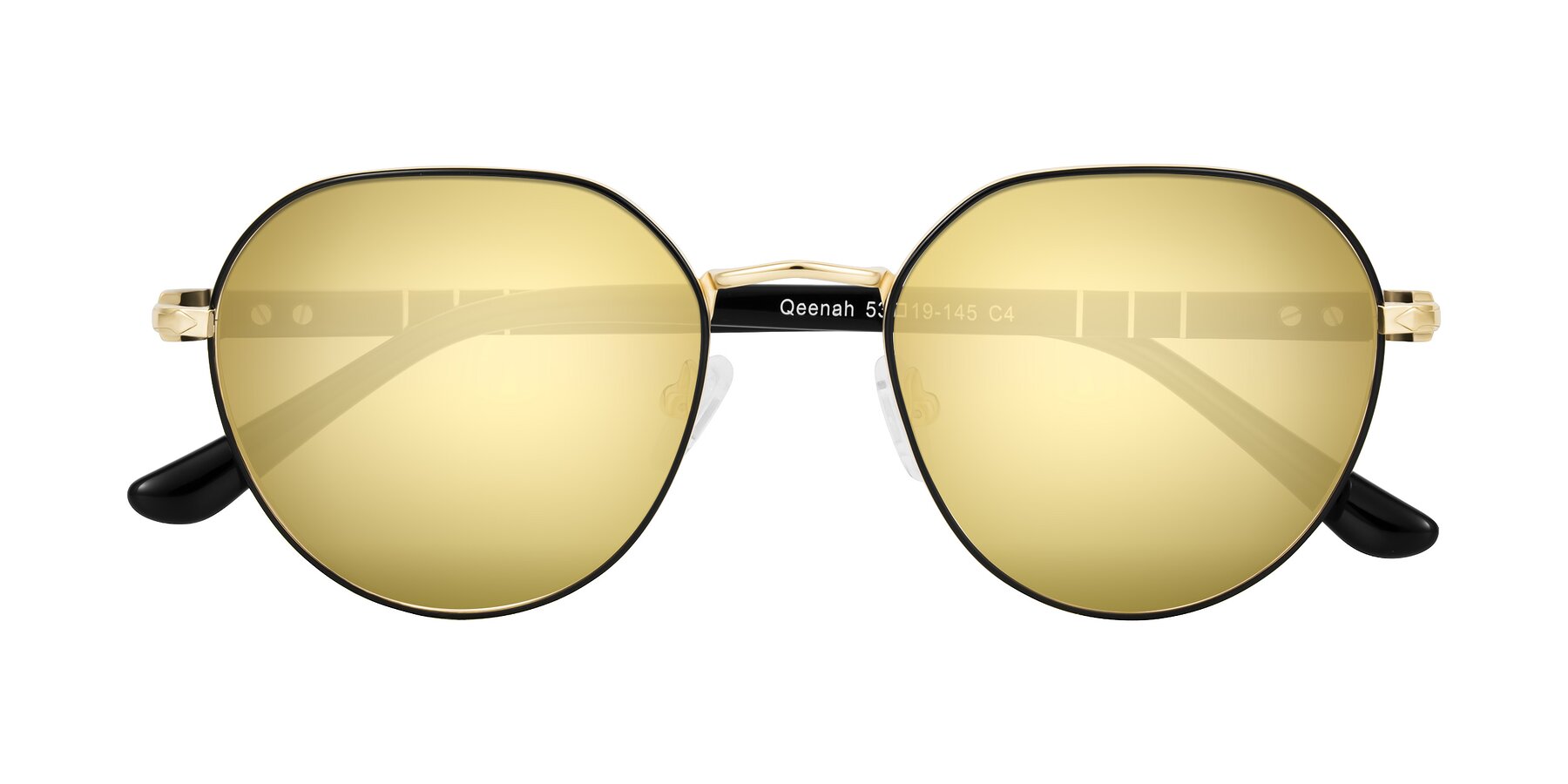 Folded Front of Qeenah in Black/Gold with Gold Mirrored Lenses