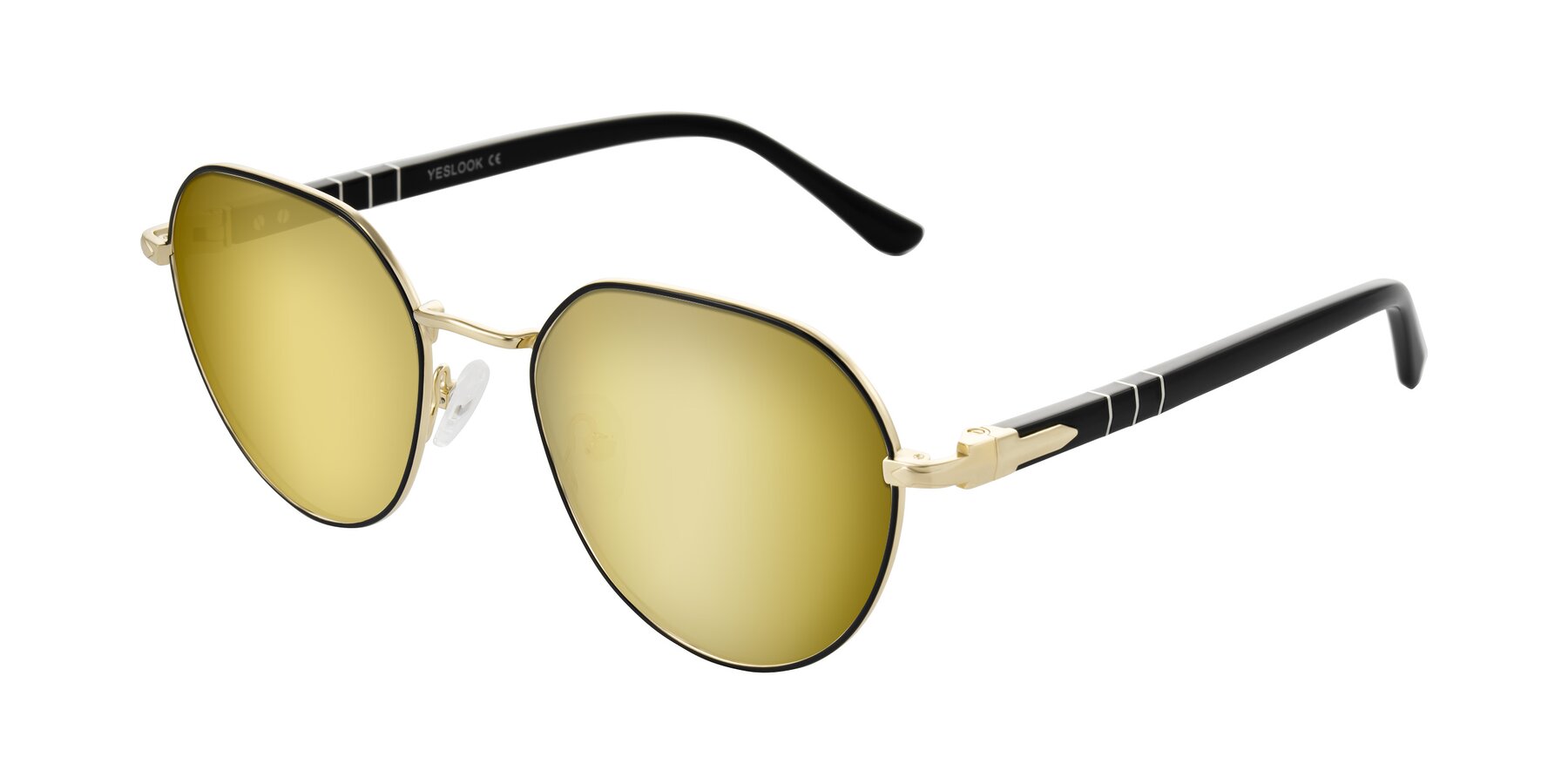 Angle of Qeenah in Black/Gold with Gold Mirrored Lenses