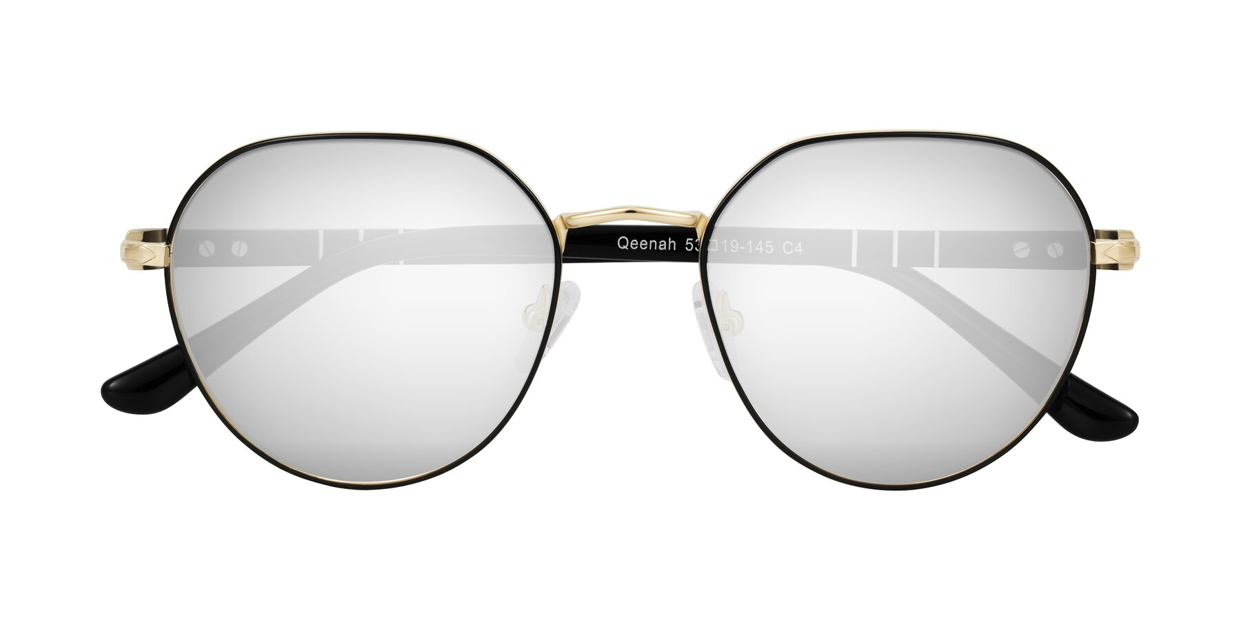 Folded Front of Qeenah in Black/Gold with Silver Mirrored Lenses