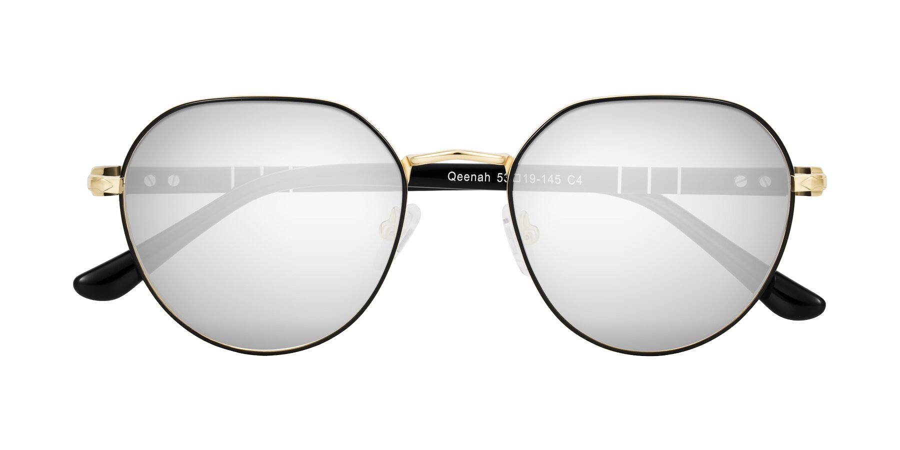 Folded Front of Qeenah in Black/Gold with Silver Mirrored Lenses