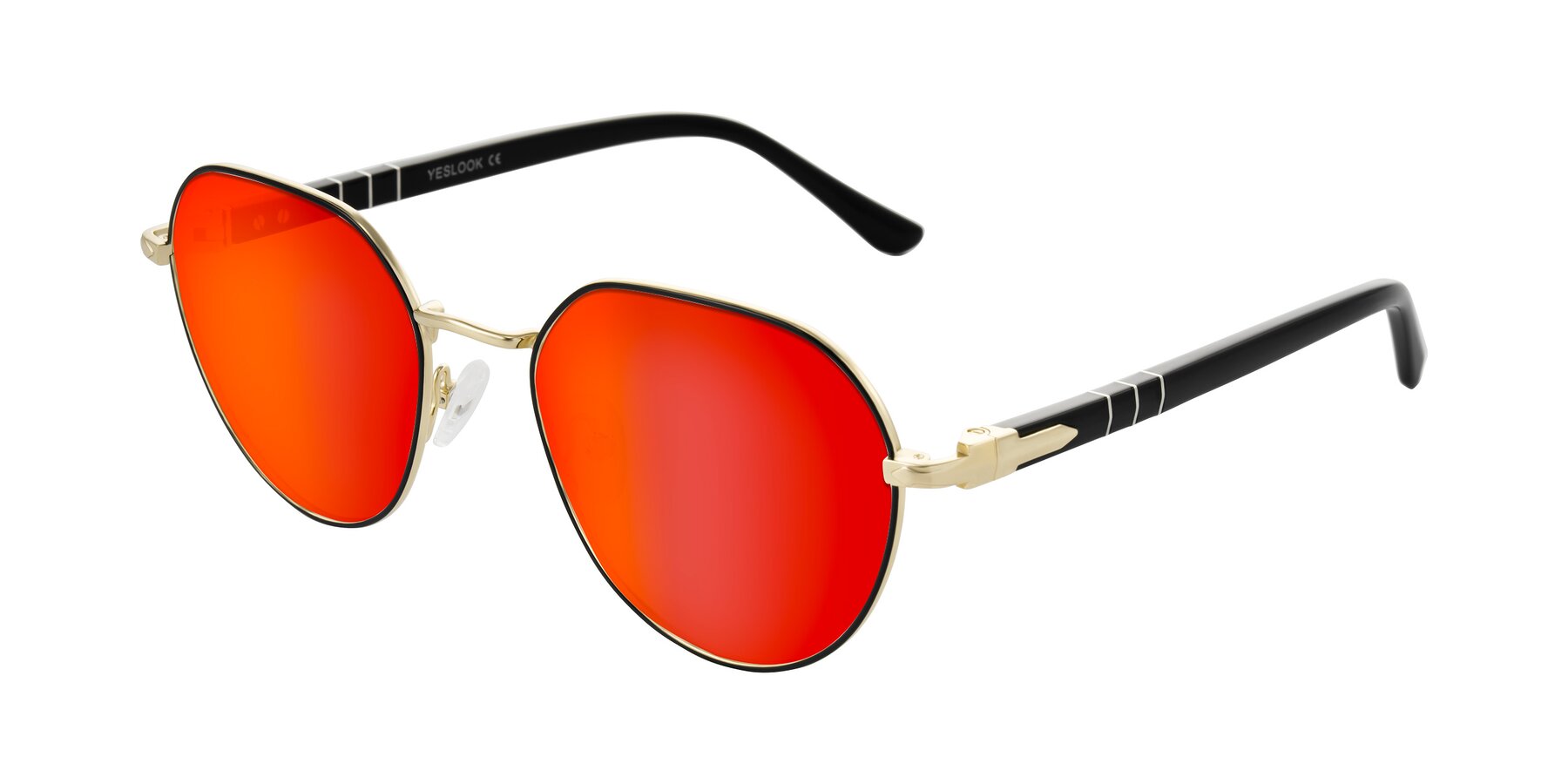 Angle of Qeenah in Black/Gold with Red Gold Mirrored Lenses