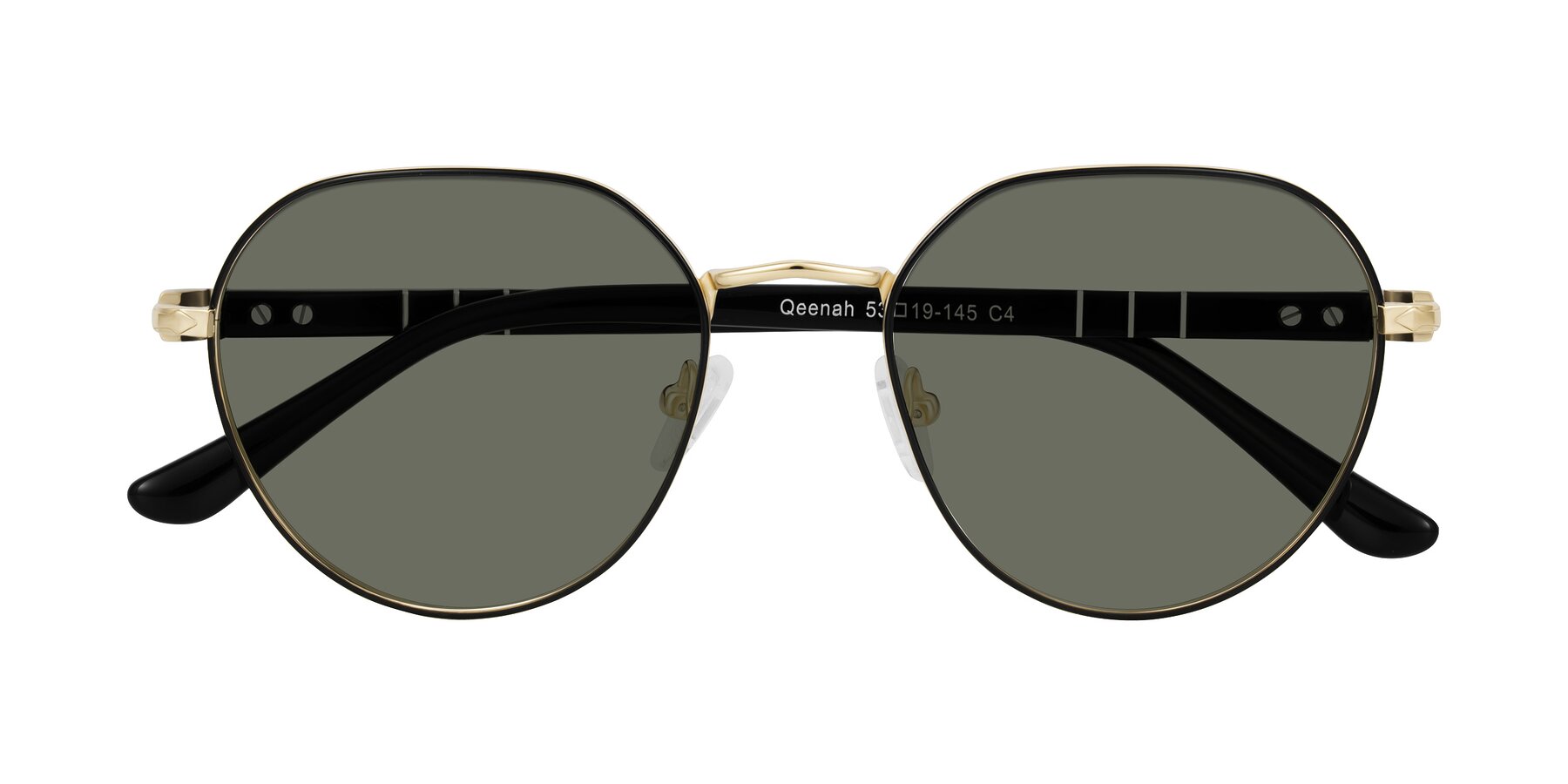 Folded Front of Qeenah in Black/Gold with Gray Polarized Lenses