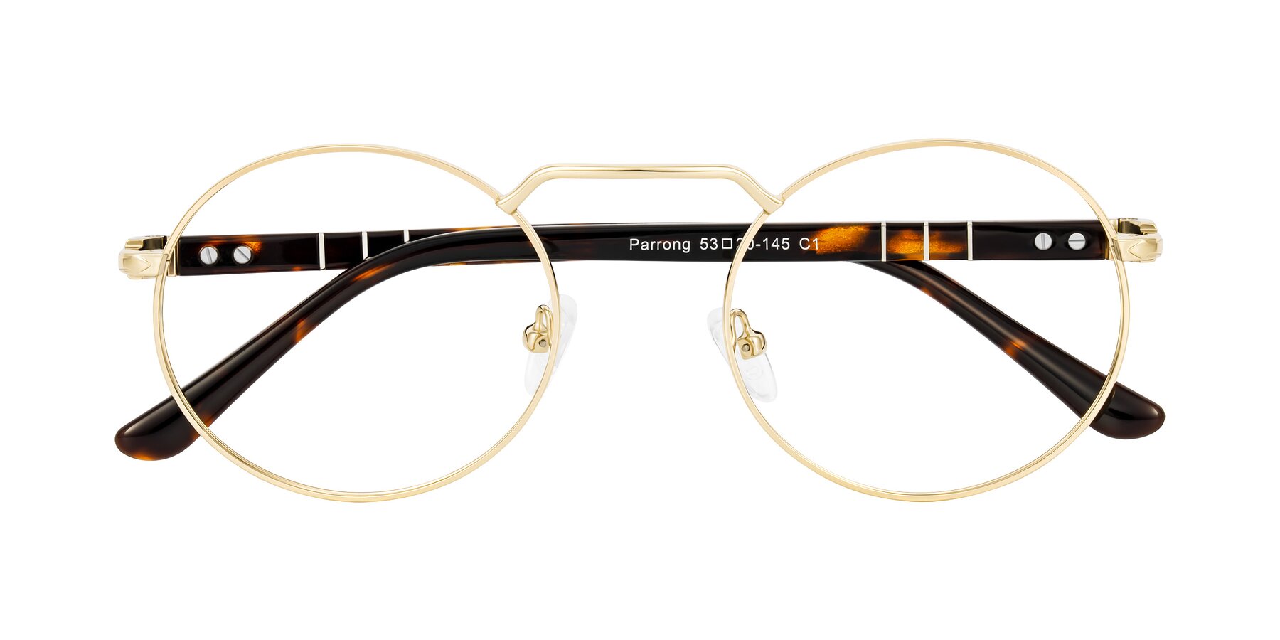 Folded Front of Parrong in Gold with Clear Eyeglass Lenses