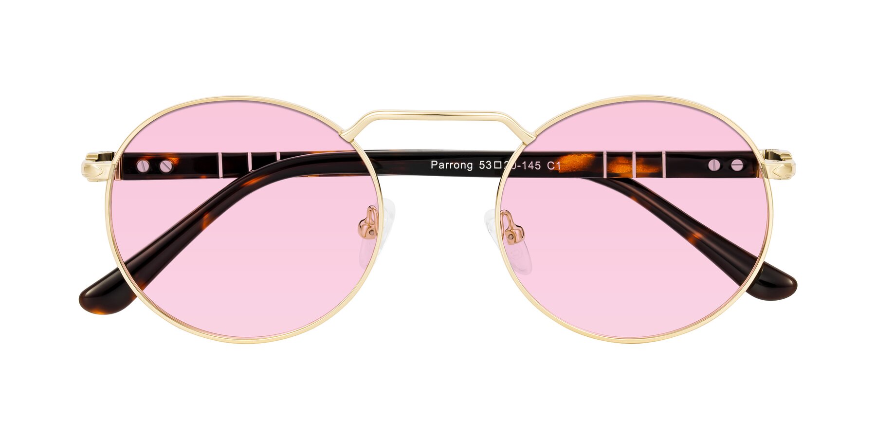 Folded Front of Parrong in Gold with Light Pink Tinted Lenses