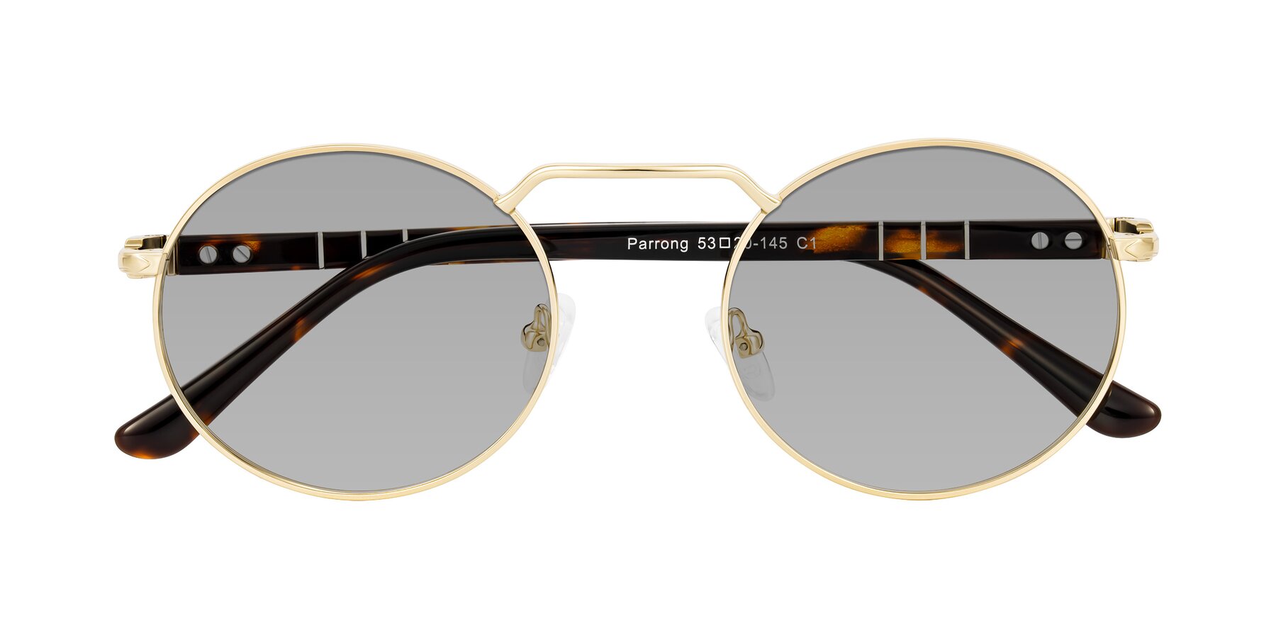 Folded Front of Parrong in Gold with Light Gray Tinted Lenses