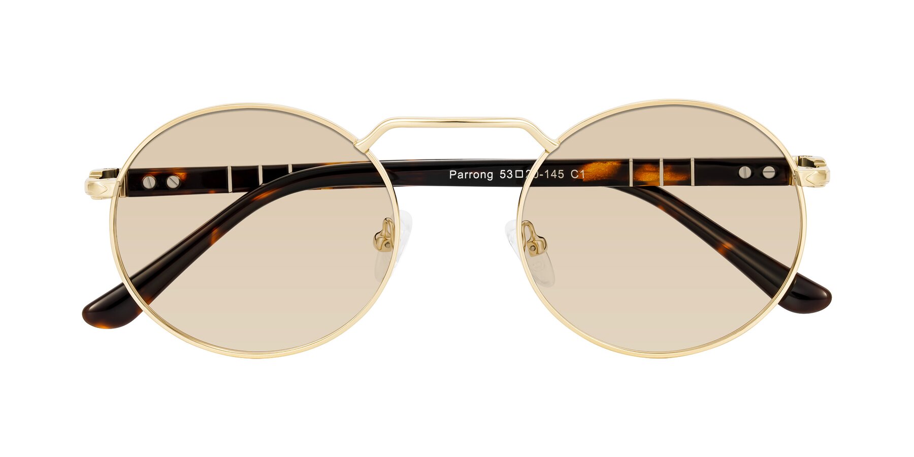 Folded Front of Parrong in Gold with Light Brown Tinted Lenses