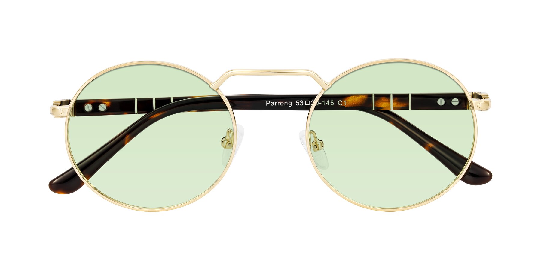 Folded Front of Parrong in Gold with Light Green Tinted Lenses