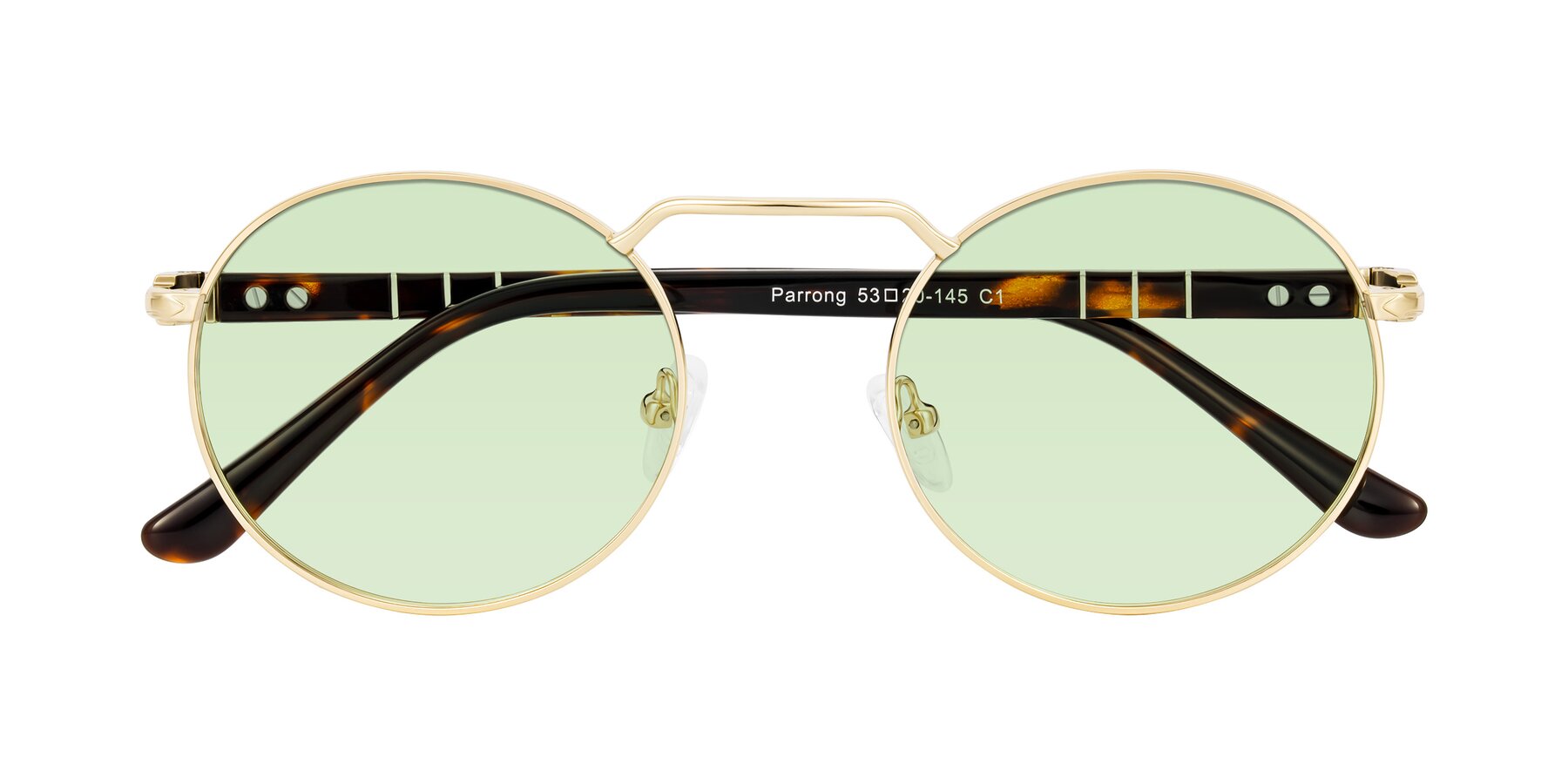 Folded Front of Parrong in Gold with Light Green Tinted Lenses