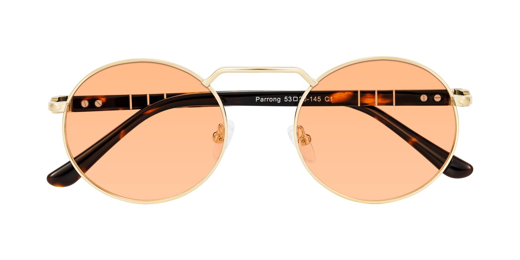 Folded Front of Parrong in Gold with Light Orange Tinted Lenses