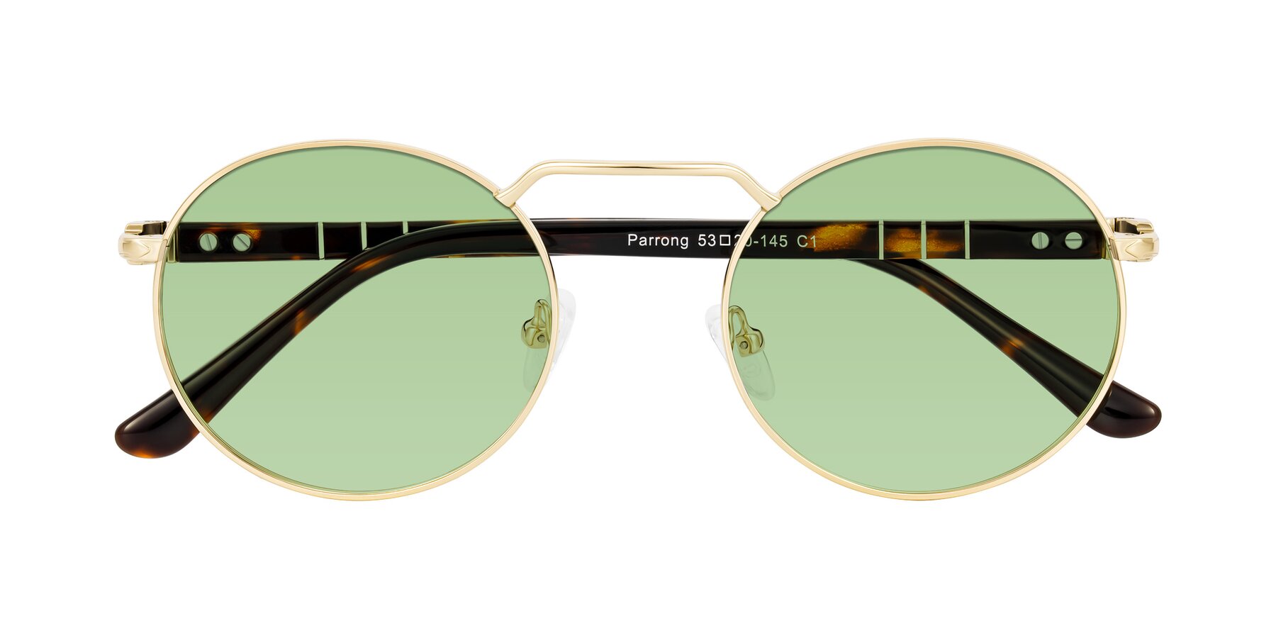 Folded Front of Parrong in Gold with Medium Green Tinted Lenses