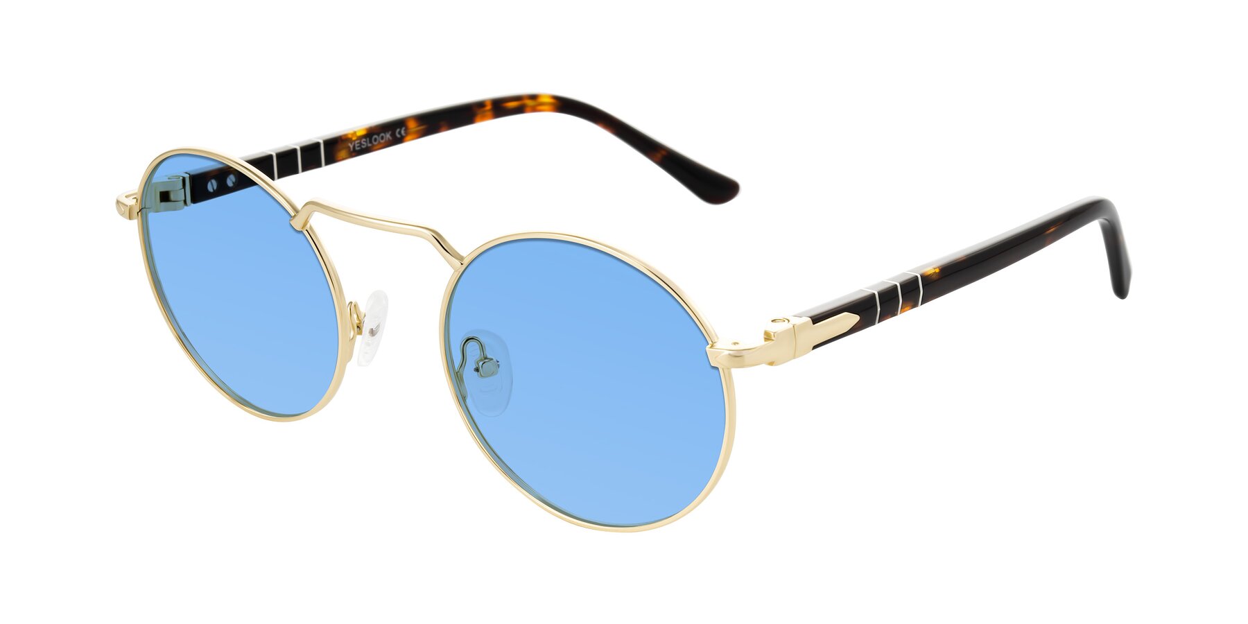 Angle of Parrong in Gold with Medium Blue Tinted Lenses