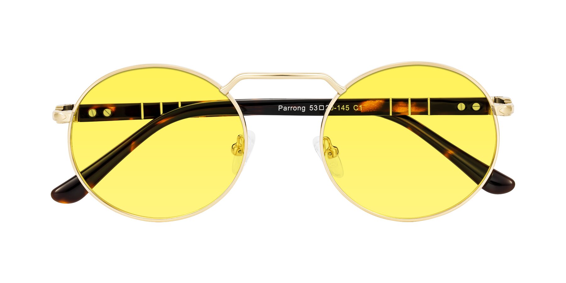 Folded Front of Parrong in Gold with Medium Yellow Tinted Lenses