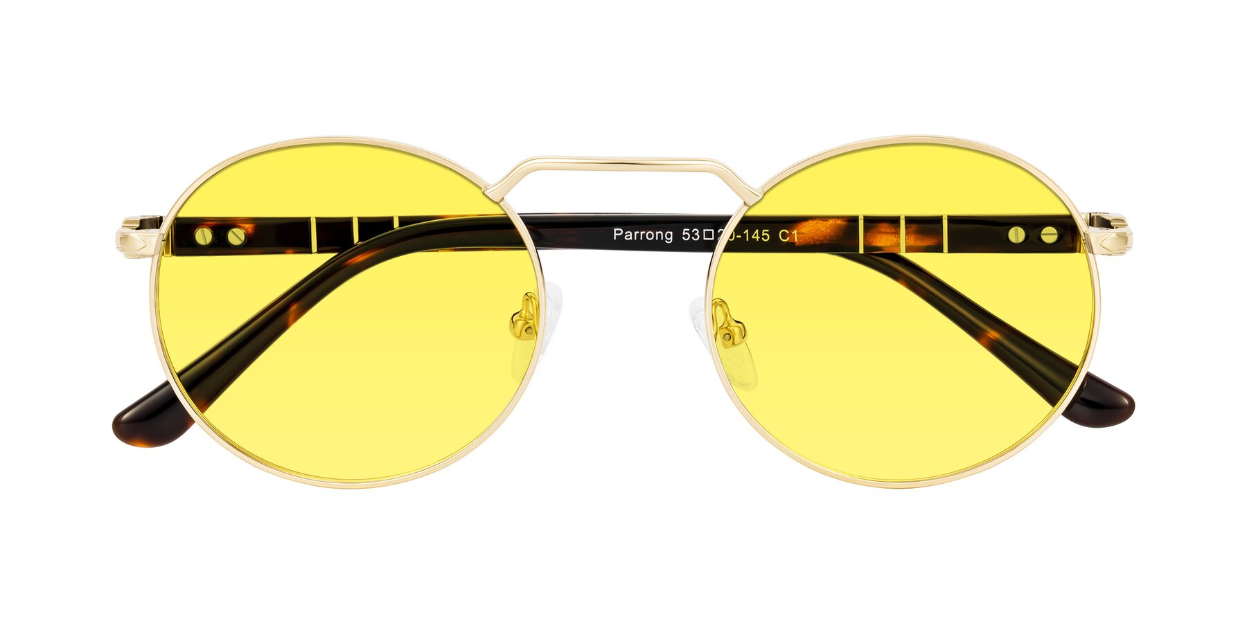 Folded Front of Parrong in Gold with Medium Yellow Tinted Lenses