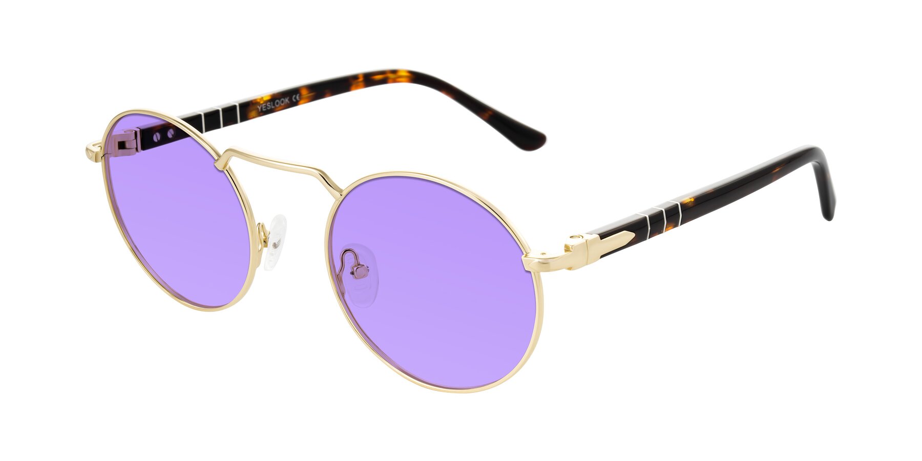 Angle of Parrong in Gold with Medium Purple Tinted Lenses