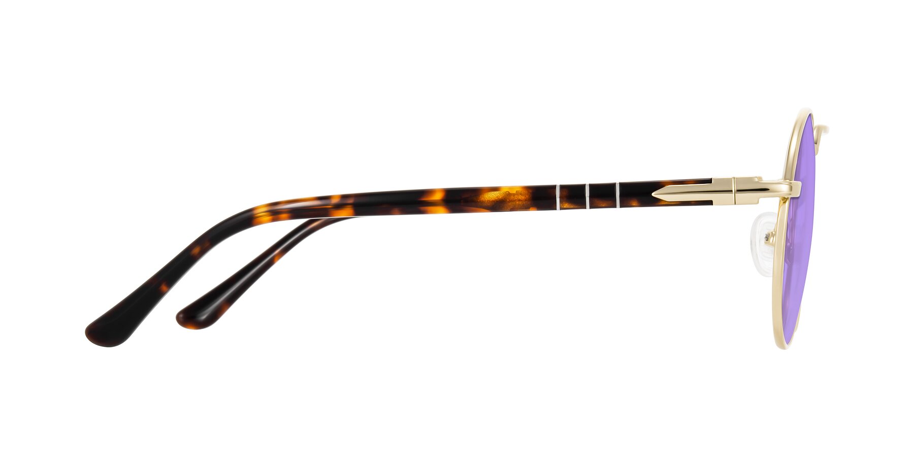 Side of Parrong in Gold with Medium Purple Tinted Lenses