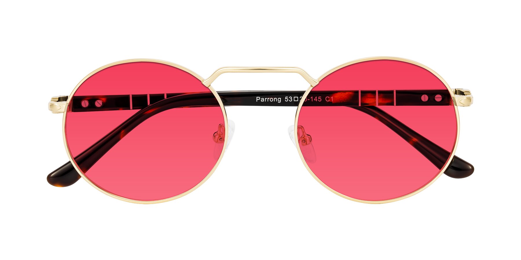 Folded Front of Parrong in Gold with Red Tinted Lenses