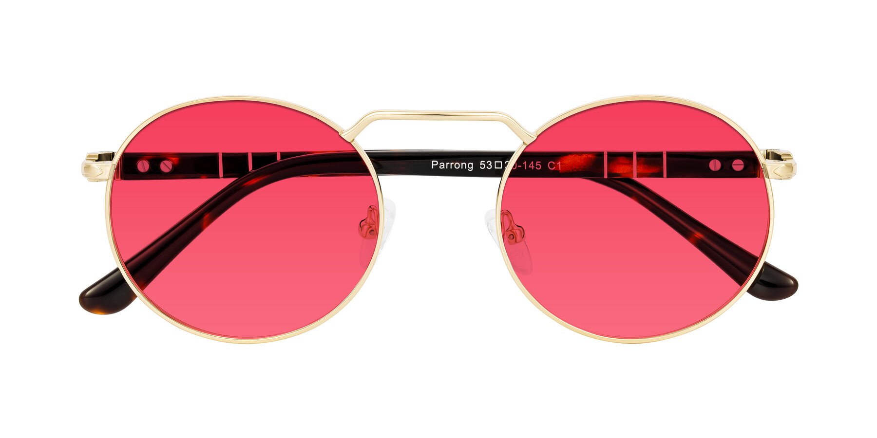 Folded Front of Parrong in Gold with Red Tinted Lenses