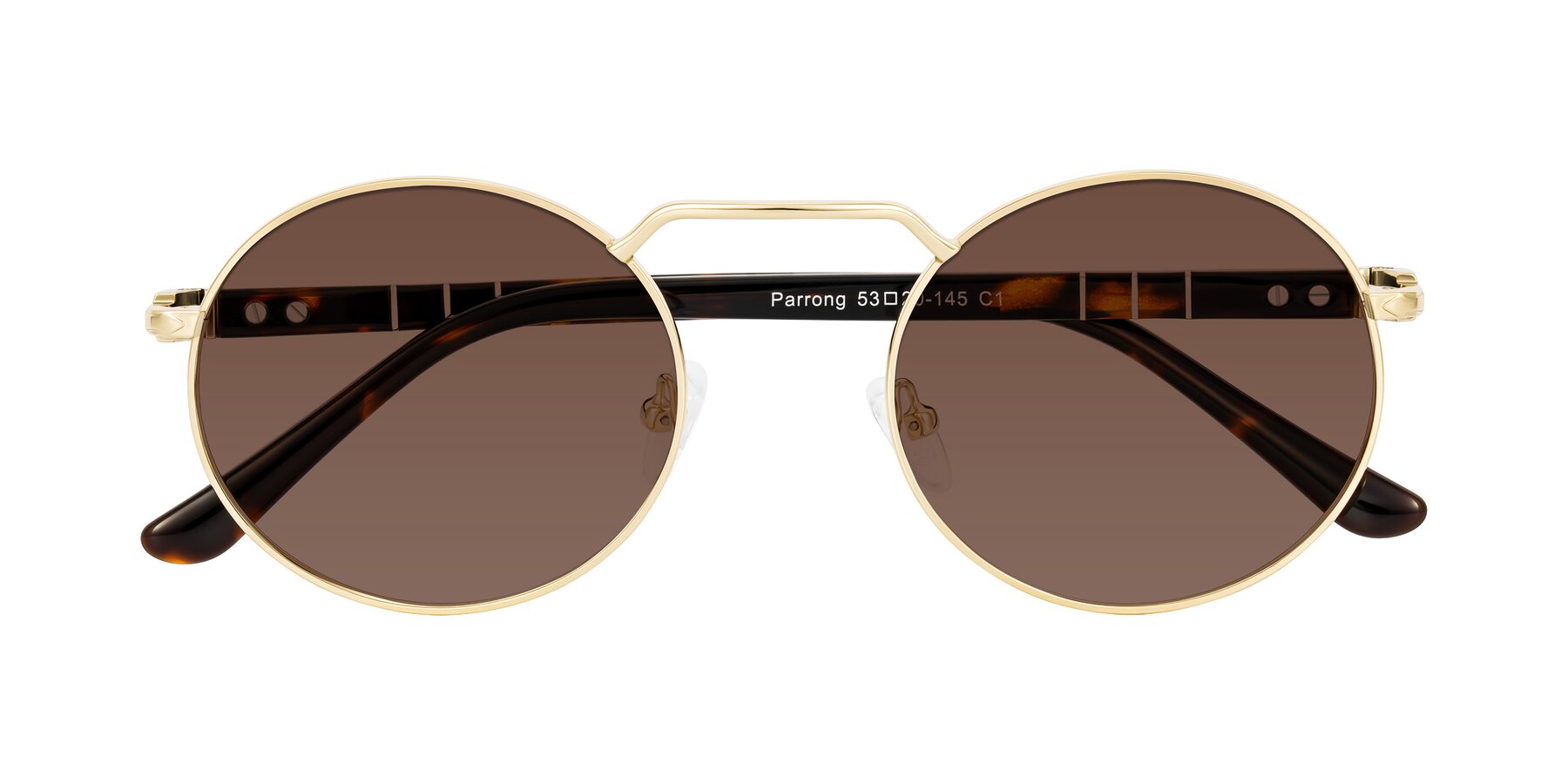 Folded Front of Parrong in Gold with Brown Tinted Lenses