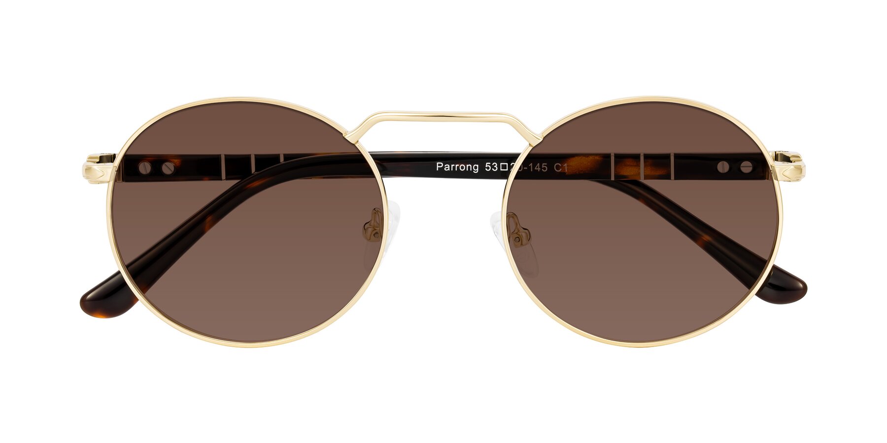 Folded Front of Parrong in Gold with Brown Tinted Lenses