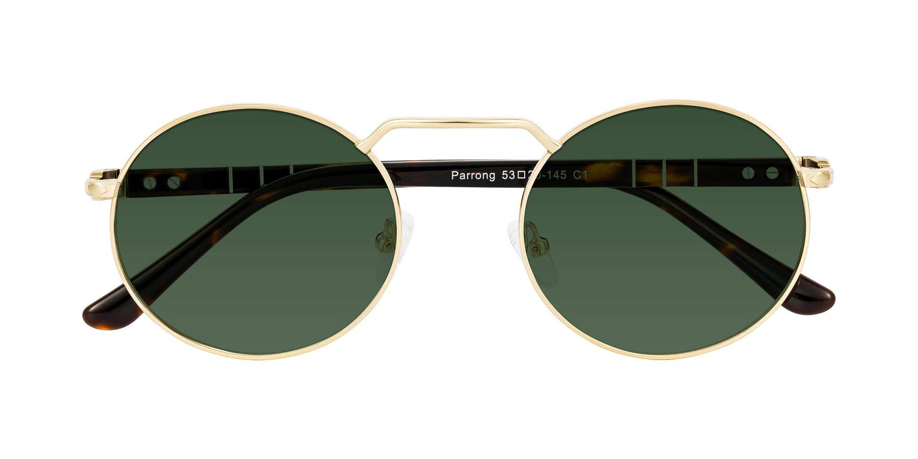 Folded Front of Parrong in Gold with Green Tinted Lenses