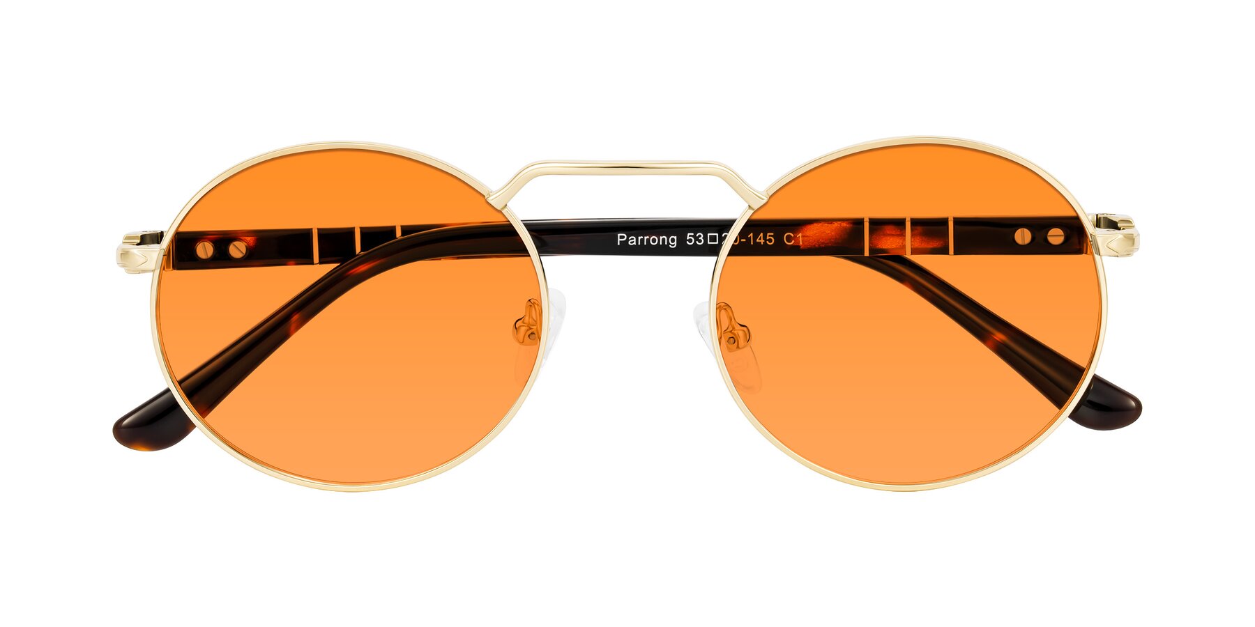 Folded Front of Parrong in Gold with Orange Tinted Lenses