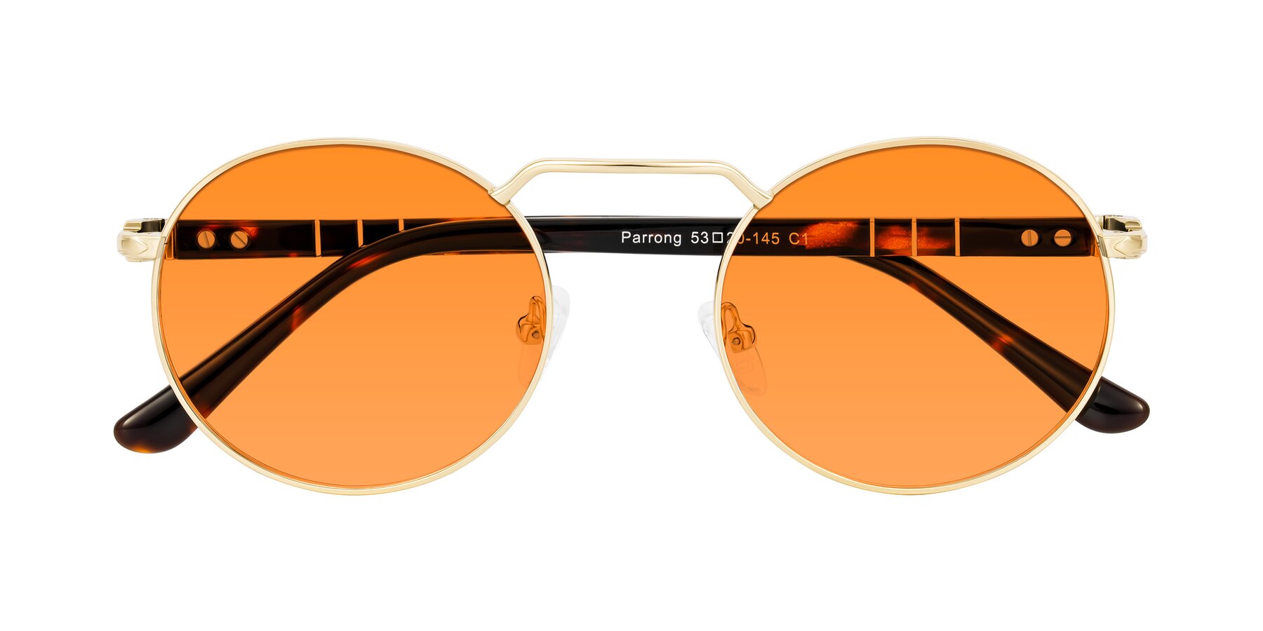 Folded Front of Parrong in Gold with Orange Tinted Lenses