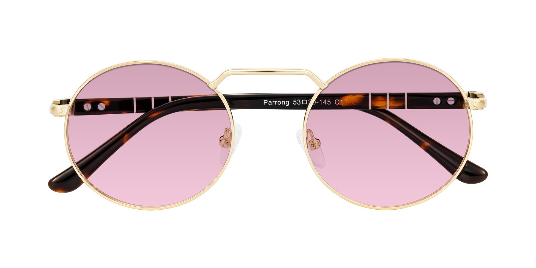 Folded Front of Parrong in Gold with Light Wine Tinted Lenses