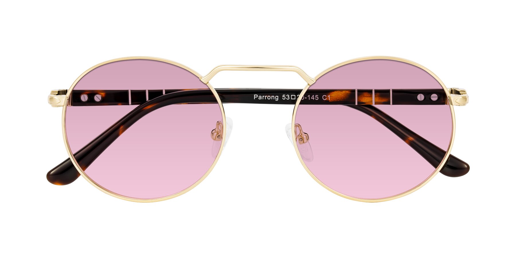 Folded Front of Parrong in Gold with Light Wine Tinted Lenses
