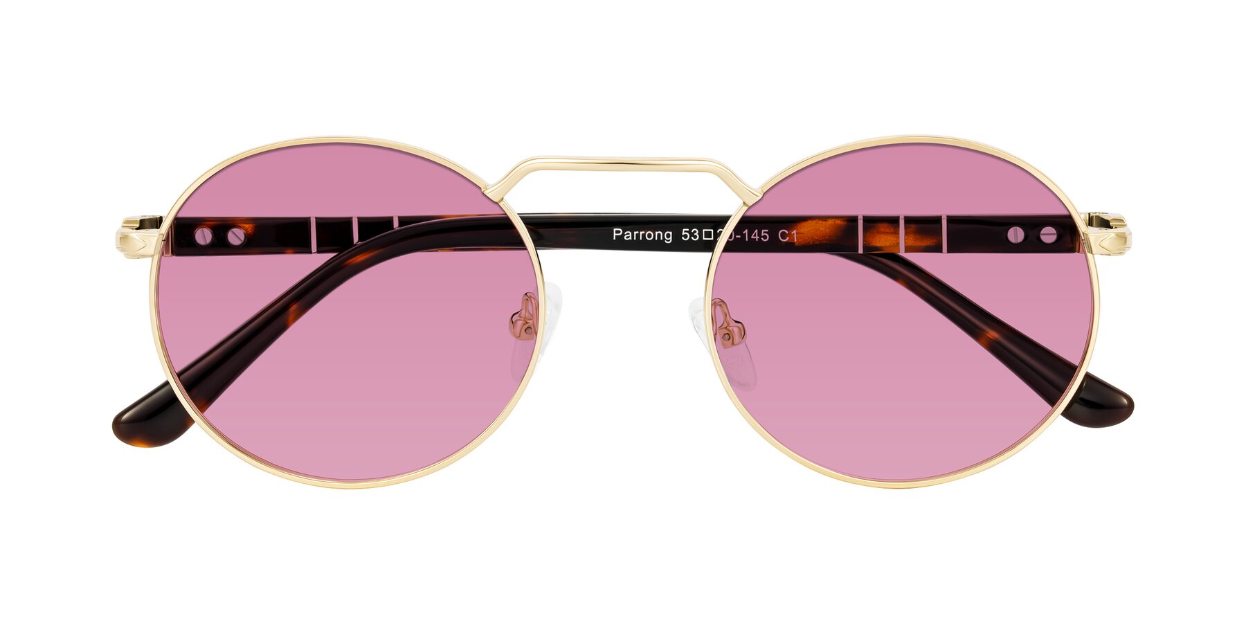 Folded Front of Parrong in Gold with Medium Wine Tinted Lenses