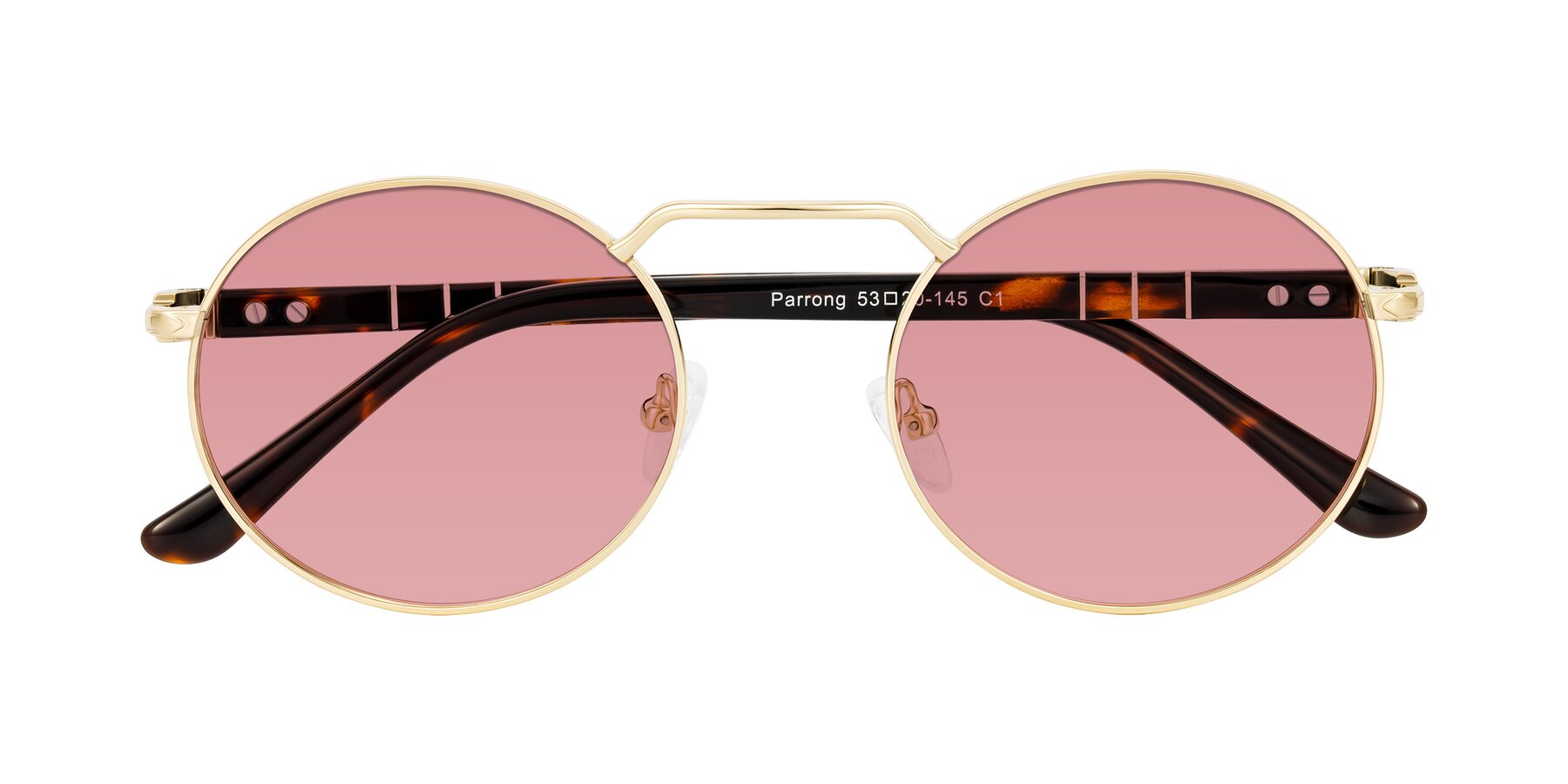 Folded Front of Parrong in Gold with Medium Garnet Tinted Lenses