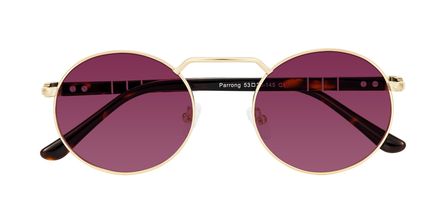 Folded Front of Parrong in Gold with Wine Tinted Lenses