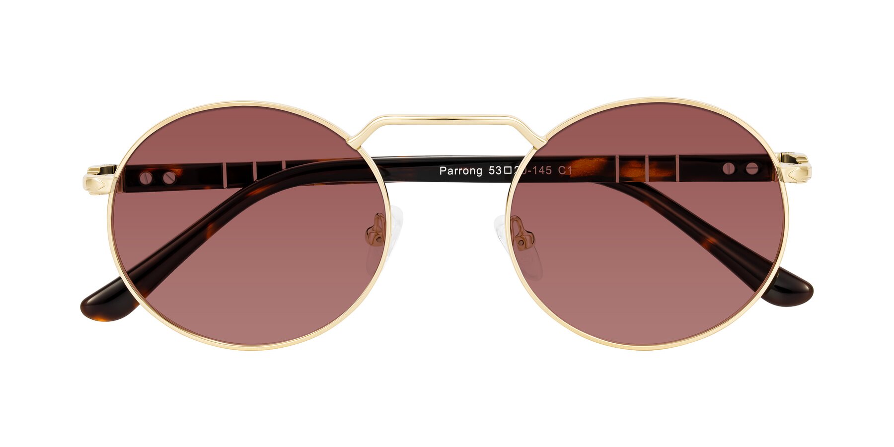 Folded Front of Parrong in Gold with Garnet Tinted Lenses