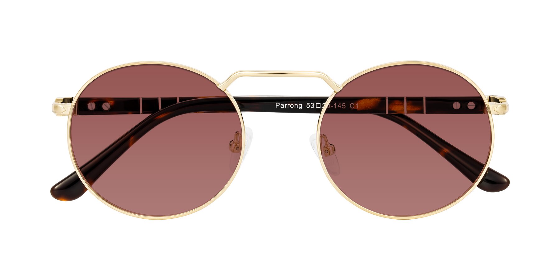 Folded Front of Parrong in Gold with Garnet Tinted Lenses