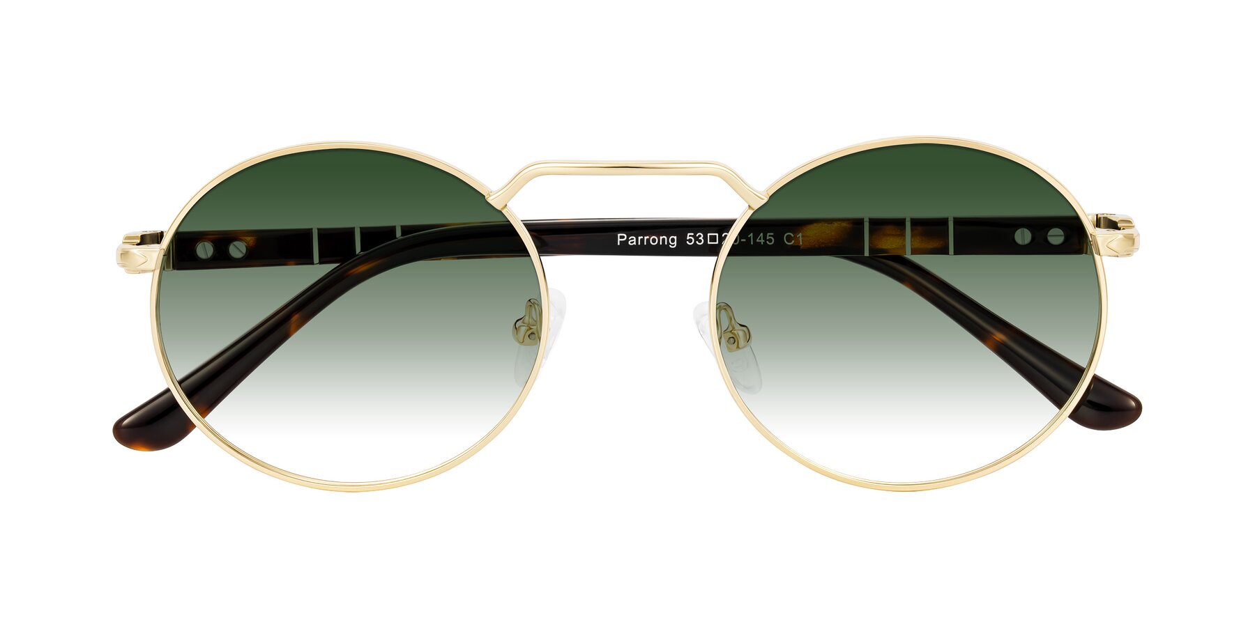 Folded Front of Parrong in Gold with Green Gradient Lenses