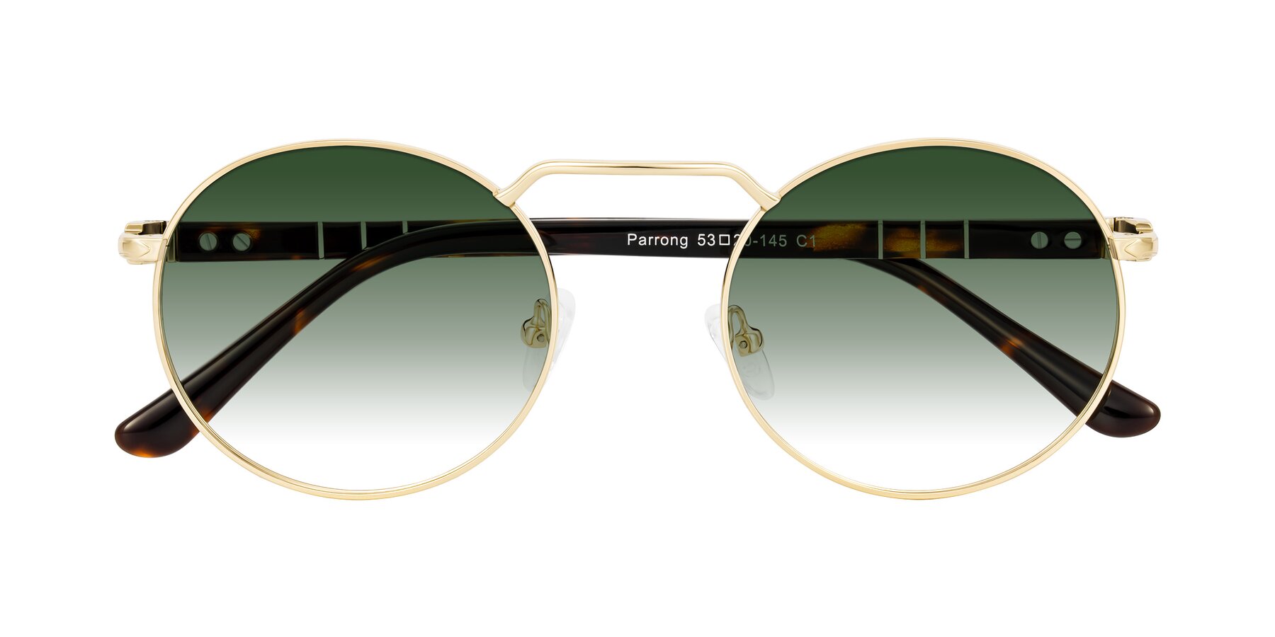 Folded Front of Parrong in Gold with Green Gradient Lenses