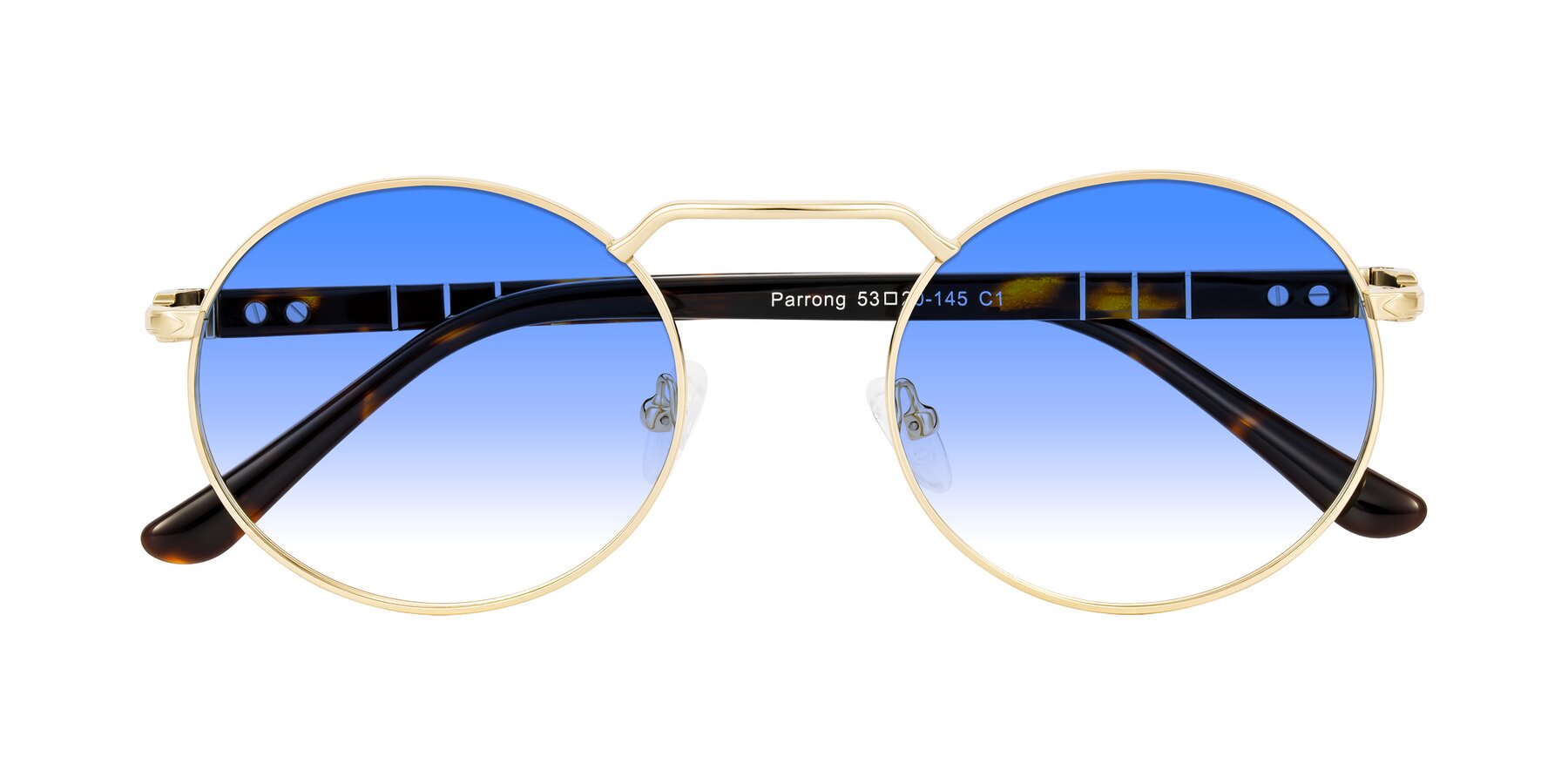 Folded Front of Parrong in Gold with Blue Gradient Lenses